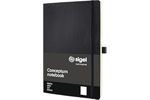 ‎SIGEL SIGEL CO338 Premium Notizbuch A4 blanko schwarz, Softcover, 194 nummerierte Seiten, nachhaltiges Papier, mit Inhaltsverzeichnis, Stiftschlaufe, Falttasche, Gummibandverschluss, Conceptum