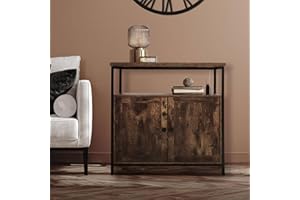 ML DESIGN MODERN LIVING ML-Design Sideboard, 80x80,5x50,5 cm, drewno, braz vintage, metalowa rama czarny mat, komoda z 2 szufladami i otwarta przegroda, industrialny design, szafka kuchenna