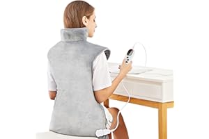 ‎MIA&COCO Heizkissen für Rücken Schulter Nacken 60x100cm Wärmekissen mit Taillenriemen, Schnelle Erwärmung, 6 Heizstufen, Rückenwärmer Abschaltautomatik Timer, Flanell, maschinenwaschbar, EU-Stecker, Grau