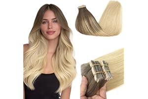 GOO GOO Extensiones Adhesivas Pelo Natural, 45cm 20pcs 50g Marrón Chocolate a Rubio Sucio Extensiones de cabello, Remy Extensiones de Cabello Natural Humano Auténtico