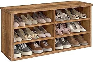 ‎VASAGLE VASAGLE Schuhbank, Sitzbank mit Stauraum, Schuhregal 6 Fächer, verstellbare Ablagen, für Wohnzimmer, Flur, 29,5 x 100 x 50 cm, honigbraun LSB036K01