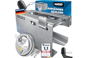 MASKO® Antivol de remorque avec système d'emboîtement pour remorques couplées - Serrure antivol pour caravane - Avec serrure à anse ronde, clé et capuchon de protection