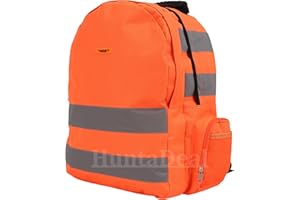 HuntaDeal Hi Vis Backpack Adjustable Rucksack Bag | High Visibility Safety Reflective Orange Yellow Work Cycle Hiking Walking Heavy Duty Couriers Commuters Cycling School College 25L Capacity