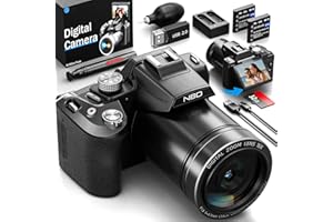 NBD Appareil Photo Numérique, 5K 64MP avec Autofocus et Zoom 16x - Écran IPS 3" 180° - CMOS Capteur F1.8 - Kit Création Youtube/Instagram (Carte 32GB + 2 Batteries) - Léger 500g(Noir)