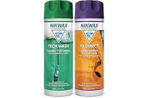 Nikwax Tech Wash & TX.Direct Twin Pack – Tvätt- och impregneringsmedel för vattentäta ytterkläder, återställer materialets andningsförmåga och prestanda, 2×1L