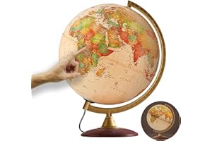 ORBIT Globes & Maps - Globe lumineux rétro dans le style antique - globe vintage de 30cm avec pied stable, image de carte 2023 physique/politique avec lampe LED, image de carte française actuelle