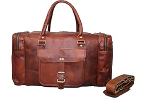 Jaald 50 cm skórzana torba sportowa podróżna bagaż podręczny na noc siłownia weekendowa torba, Brązowy, 20" inches