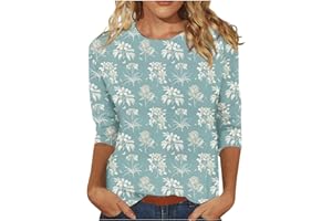 JKJFJKA Manches 3/4 Tops pour Femmes Été Vintage Impression Col Roulé Mignon Chemises Tendance Décontracté Trois Guarter Longueur Tunique Chemisiers