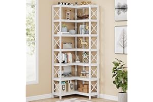 Tribesigns Libreria angolare a 7 ripiani, grande e moderna, scaffale angolare alto a 7 ripiani, con struttura in metallo, per soggiorno, casa, ufficio (bianco)