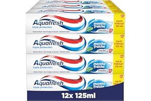 Aquafresh Potrójna ochrona świeża miętowa pasta do zębów, dla silnych zębów i świeżego oddechu, zestaw 12 x 125 ml