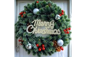 KEKECHAORAN Wieniec na drzwi, 35 cm, sztuczny wieniec na drzwi, Boże Narodzenie, wieniec adwentowy, wieniec bożonarodzeniowy, do kominka, drzwi wejściowych, okien, zielono-srebrny