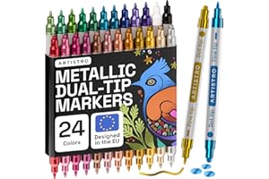‎ARTISTRO Artistro Acrylstifte Zeichenset für Stein, Holz, Stoff, Glas & Keramik – Wasserfest mit Doppelspitze – Perfekt zum Basteln, Malen & Dekorieren zu Christmas, Künstlerbedarf – 24 Metal Farben
