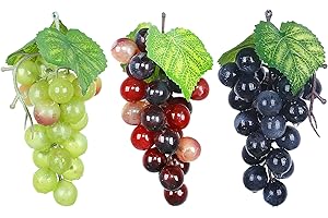 AMJKEJI 3 uve artificiali per decorazione, grappoli d'uva finta frutta, vino, grappoli d'uva artificiali per tavolo di casa, matrimoni, feste, bar, fotografie, viola, verde, nero