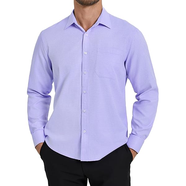 HISDERN Heren Paars Overhemd Lange Mouw Formeel Casual Overhemd Voor Heren Zakelijk Regular Fit Knoopsluiting Werk Bruiloft Met Zakken S