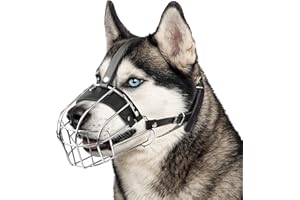 CleverTail Metall-Maulkorb für Husky – Körbchen-Maulkorb mit verstellbaren Lederriemen – Stahl-Käfig-Maulkorb zum Verhindern von Beißen und Fressen – Mundschutz für Akita, Pitbull, Labrador