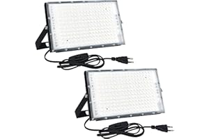 CREATESTAR Faretto LED da Esterno 150W 2 Pezzi, Faretto Led con Spina, Super Luminoso 15000LM 6500K Bianco Freddo Faro led Esterno, IP65 Impermeabile per Giardino,Patio, Cortile, Terrazza,Garage