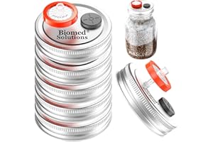 BIOMED SOLUTIONS 6 coperchi regolari per la coltura del liquido per la coltura del grano e la coltura dei cereali con filtro per siringa in PTFE da 0,2 micron e porte per iniezione curativa da 20 mm