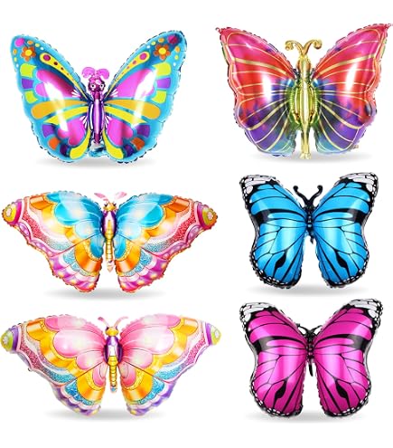 5 Stück Schmetterling & Blumen Folienballons – XXL – Für Geburtstag, Hochzeit, Mottoparty – Bunt & Wiederverwendbar