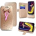 For IMO Q4 Pro, Leather Wallet Flip Case with Card Slots and Fold Stand, (Pink Bow Ribbon On Gold)