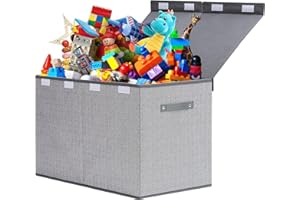 ELUCHANG Children's Room Storage Box with Lid, 81L Foldable Toy Box - Large Storage Chest for Toys, Clothes & Children's Room, Grey