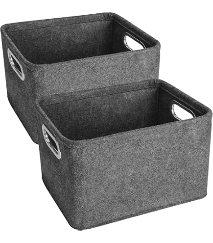 QUMENEY Lot De 3 Paniers Rangement Feutre Avec Poignées - Organisateur Pliable Vêtements Jouets 31x25x15 Cm Gris