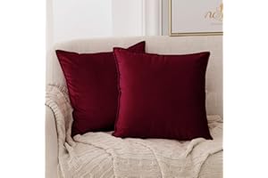 Deconovo Set of 2 Crushed Velvet Cushion Covers 50cm x 50cm 20x20 Inches Flanges Throw Pillowcases Square Pillow Cases for Bedroom with Invisible Zipper Burgundy