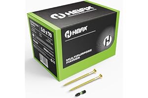 Heifix Multi-Purpose Wood Screws Box Pozi Double Countersunk - (QTY 200, 5mm x 70mm) - FREE Screw Bit Included