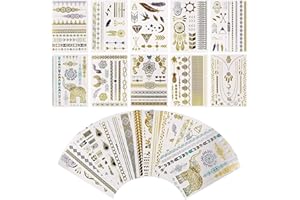 PROACC Metallic Temporäres Tattoo – 16 Blätter Musik Festival Flash Gold Temporäre Tattoos für Frauen, 300 Designs Wasserdichter goldener Tattoo-Aufkleber für den Körper von Mädchen