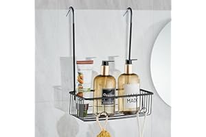 DUFU Shower Caddy Hanging, Over Door Shower Shelf, Rustproof Stainless Steel Hanging Shower Organiser Bathroom Shampoo Holder Over the Door, Black