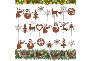 LOEPENLE 22PCS Garten Roststecker Metall Adventskranz Rost Dekostecker Winterwald Rost Gartendeko Stecker Rostoptik Gartenstecker Garten Metallstecker zum Advent Weihnachten Deko,Gartenstecker Weihnachten