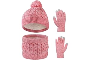 Waylipun 3 en 1 Echarpe et Gants Bonnet Ensemble Trois Pièces, Enfant Tricoté Tour de Cou Chaud Enfants Gants Bonnet, Hiver Accessoires Ensemble Set Pour Garcon Filles 3 à 10 ans