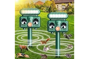ILAFFUS 2PCS Cat Repellent for Gardens, Solar Powered Ultrasonic Animal Repeller, Waterproof with PIR Motion Sensor Activates, Cat Deterrent for Foxes, Squirrels & Rodents