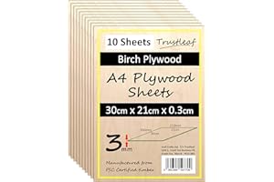 Trustleaf 3mm Birch Plywood A4-300x210x 3mm - (Pack of 10) Laserable Low Fume E1 Glue Ply