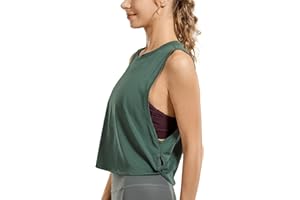 CRZ YOGA Donna Cotone Sportivo Crop Canotta Tank Top Shirt Senza Maniche Fitness Palestra