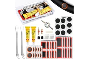 Wothfav Kit Reparation Velo, Kit Crevaison Velo, 42 Rustine Chambre a Air, Demonte Pneu Velo, Rustine Velo, Kit Reparation Pneu Velo, Kit de Réparation pour Rustine Vélo Chambre a Air, VTT, Pneu Moto