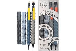 Gyre & Gimble Pencil Gidgets - Textured Silicone Pencil Case for Silent Fidgeting - Turn your mechanical pencil into a whimsical tool for focus and calm - 4 Sleeves and 2 Pencils - Grey