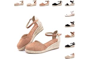 Hitmars Sandali Donna Zeppa Estivi Espadrillas Plateau Platform Chiuse Zeppa Lacci Chiusi Fibbia Alto Scarpe Espadrillas Eleganti Moda Nero Beige Cachi Bianco Taglia 36 EU-43 EU