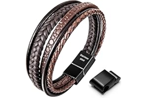 Speroto Men's Adjustable Premium Leather Bracelet - Black/Brown with Stainless Steel Magnetic Clasp, Multi-Layer Braided Genuine Leather Gift for Men/Women