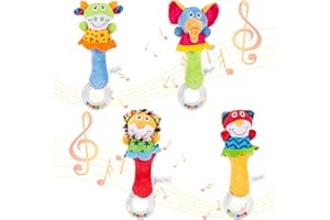 REDIFY ThinkMax Baby Rattles, 4 Stück Soft Hand Rassel Shaker Spielzeug für Kleinkinder mit Sound, Developmental Stuffed Toys für Kleinkinder