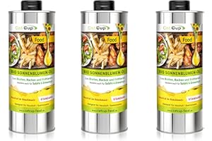 ‎CATCUP CatCup BIO Speise-, Brat- & Salatöl High Oleic STANDARD - Hoch erhitzbares Sonnenblumenöl - Neutrales Frittieröl & Bratöl - Premium Öl für Heißluftfritteuse & Pfanne - Pflanzliches Speiseöl (3L)
