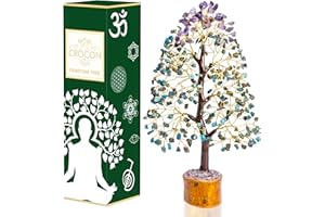 Crocon Turquoise & Amethyst Gemstone Money Tree | Feng Shui Bonsai | Mystical | Attract Good Luck | Chakra Balancing | Reiki Crystal Healing | Spiritual | Enhancement | Decor Size: 10-12 Inch