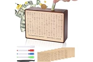 Fentar Hucha de Madera, Retro Caja de Ahorro 10.000 Euros, 500 to 10000 Caja de Ahorro, Personalización Huchas Originales para Adultos Niños, Hucha Ahorro 8 Pinzas de Pegatina Objetivo (Marróno)