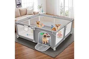 GIMARS 127x127x66 cm Welpengehege Mit Tür, Hundespielgehege Für Welpen Oder Kleine Hunde, Stabiles Sicherheitszaungehege Mit Dickem Stoff, Robustem Nylonnetz, Maschinenwaschbar