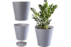 KADAX Pot de Fleurs en Plastique avec Soucoupe Incorporée, Pot de Plantes avec Conception Raffinée pour la Décoration d'Intérieur (19 cm, Gris)