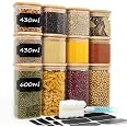 Lot De 12 Bocaux En Verre Empilables Avec Couvercle Bois – 430 Ml & 600 Ml – Rangement Épices, Céréales, Bonbons – Style Scandinave