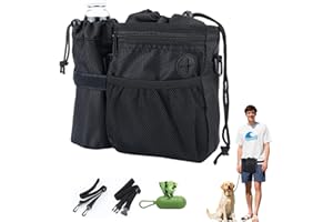 XSQD Bolsa Bocadillos para Pasear Perros al Aire Libre, Impermeable Bolsa Agua Extraíble, Bolsa de Golosinas para Perros Portátil, 3 Métodos Uso, 1 Rollo Bolsa Basura y 1 dispensador Bolsa Inodoros