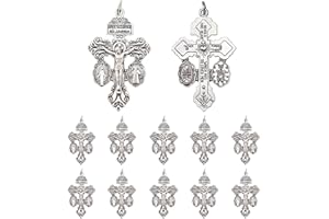 BRILUCKY Crucifijo Católico para Hacer Rosario - Paquete de 10 - Cruz del Perdón con Medalla de San Benito y Medalla Milagrosa - Piezas para Rosarios