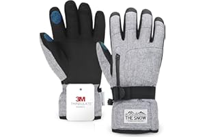 TOUTBIEN Gants de Ski, Gants Chauds d'hiver à Écran Tactile pour Homme et Femme Neige Imperméable Vent Respirant Antidérapant Poignet Réglable pour Ski Snowboard Cyclisme Moto Randonnée