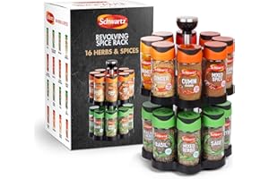 Schwartz Rotating Spice Rack, Space Saving and Convenient, Kitchen Organiser, Includes 16 Herbs and Spices Jars for your Favourite Dishes, 373 G, 18cm (W) x 29cm (H)
