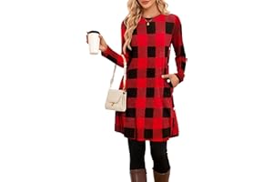 SENBATU Robe Pull Femme Hiver Dames à Manches Longues Robe Noel Femme Robe Tunique Boutons latéraux avec Poches